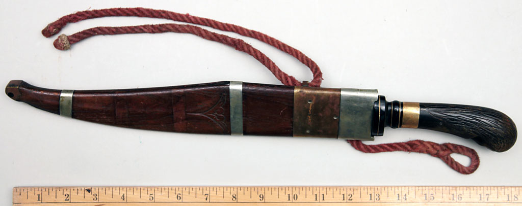 Philippine Bolo Knife with Figural Carved Horn Hilt & Sheath