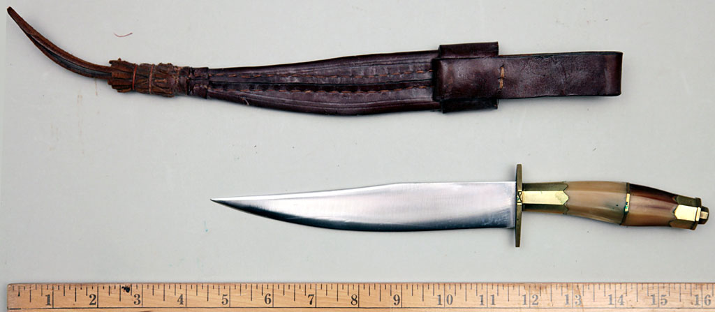 Philippine Bowie Knife with Leather Sheath, 20th Century