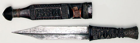African Shona Tribe Dagger with High Relief Carving