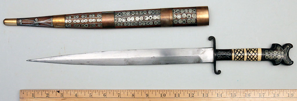 Long Double Edged Dagger with Decorated Hilt and Scabbard