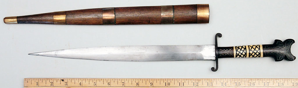 Long Double Edged Dagger with Decorated Hilt and Scabbard
