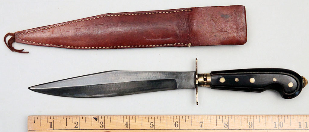 Philippine Dagger with Brass and Horn Hilt and Leather Sheath