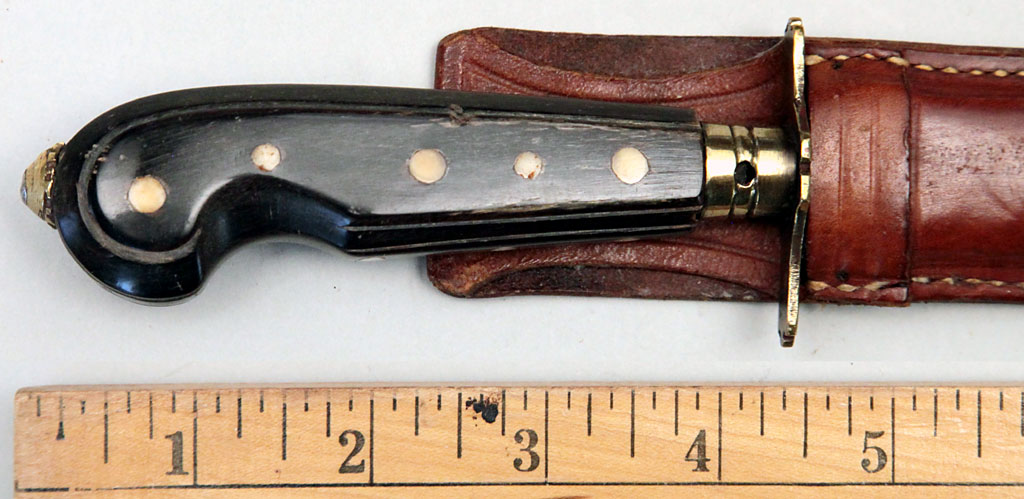 Philippine Dagger with Brass and Horn Hilt and Leather Sheath