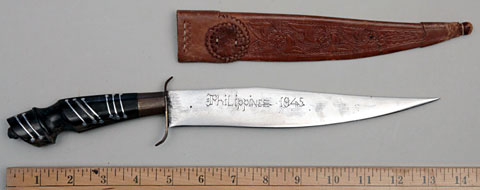Knife Marked 'Philippines 1945' with Horn Hilt with Aluminum & Brass